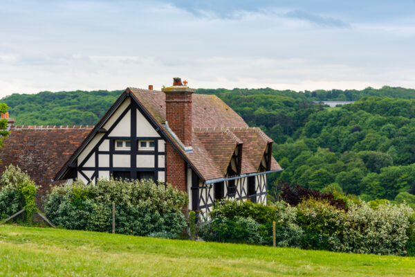 Traditional house with half-timbered walls in Etretat, Normandy, France